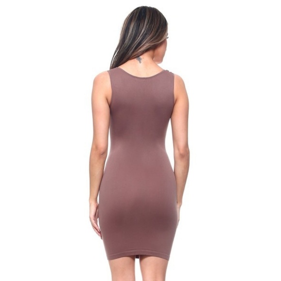 Body-con Soft Dress Sleeveless Tank Stretchy Taupe - Picture 3 of 5